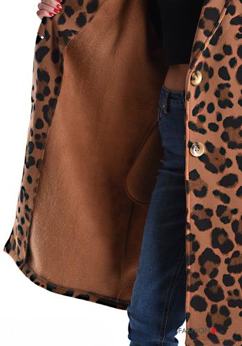 Cappotto in Cotone maniche lunghe Fantasia animalier senza fodera con bottoni con tasche - ph 5