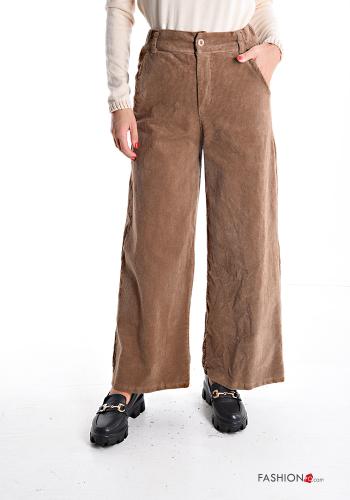 Samt wide leg Gerippte Hose aus Baumwolle mit Knöpfen mit Reißverschluss mit Taschen - ph 1