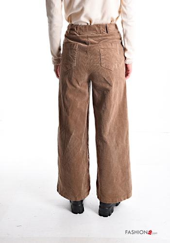 Samt wide leg Gerippte Hose aus Baumwolle mit Knöpfen mit Reißverschluss mit Taschen - ph 2