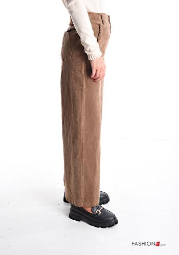 Samt wide leg Gerippte Hose aus Baumwolle mit Knöpfen mit Reißverschluss mit Taschen - ph 3