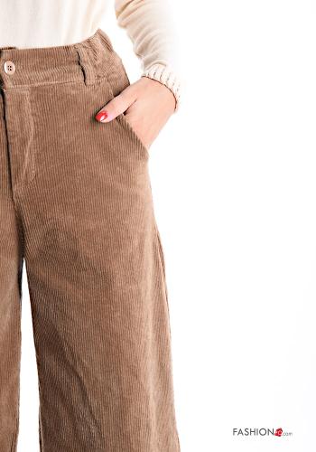 Samt wide leg Gerippte Hose aus Baumwolle mit Knöpfen mit Reißverschluss mit Taschen - ph 4