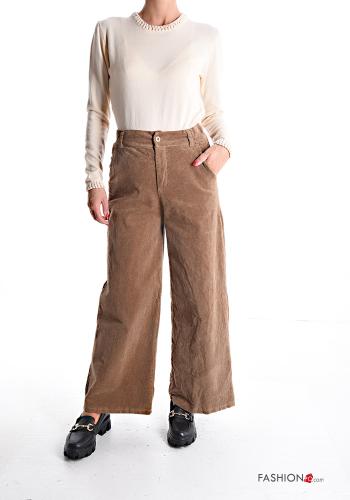 Samt wide leg Gerippte Hose aus Baumwolle mit Knöpfen mit Reißverschluss mit Taschen - ph 5