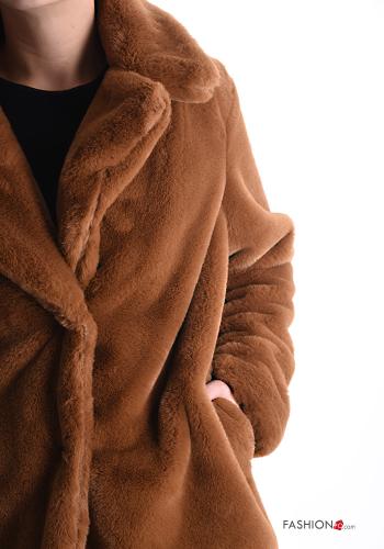 Kunstfell Mantel mit Knöpfen mit Futter mit Taschen - ph 4