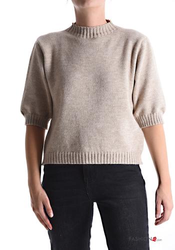 short sleeve crew neck Wool Mix Sweater - ph 1