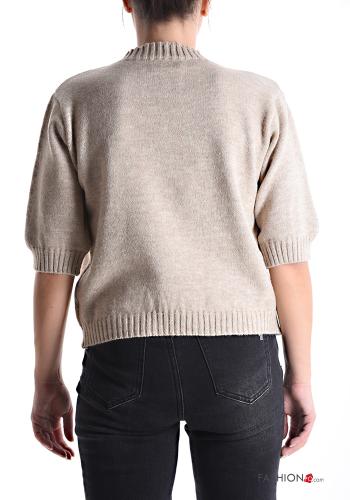 short sleeve crew neck Wool Mix Sweater - ph 2