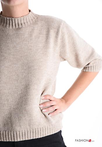 short sleeve crew neck Wool Mix Sweater - ph 4
