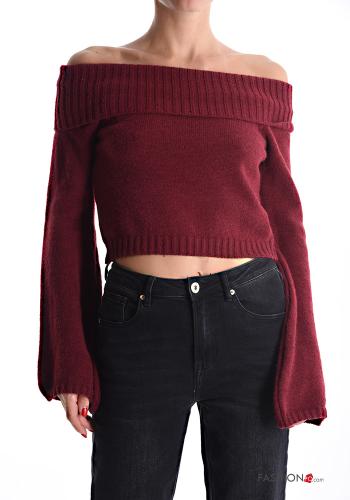 extra long sleeve mini Wool Mix Sweater bardot neckline - ph 1