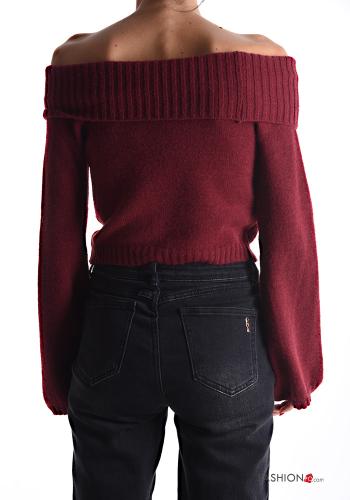 extra long sleeve mini Wool Mix Sweater bardot neckline - ph 2