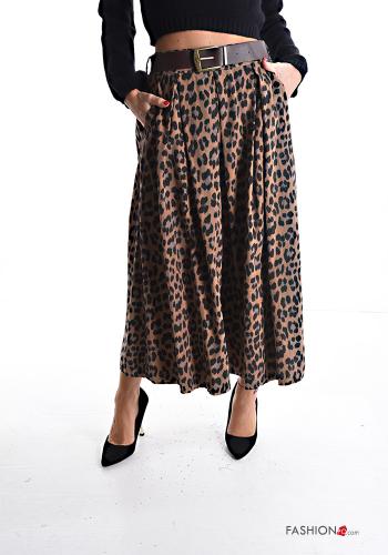 Gonna in Cotone Fantasia animalier con cintura con tasche - ph 1