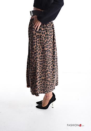 Gonna in Cotone Fantasia animalier con cintura con tasche - ph 3