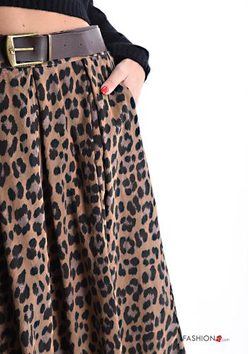 Gonna in Cotone Fantasia animalier con cintura con tasche - ph 4