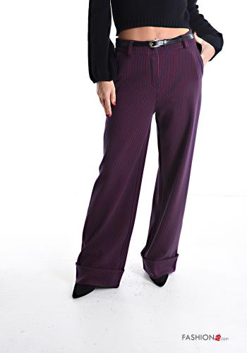 Pantalone wide leg Fantasia righe con cintura con zip con tasche con bottoni - ph 1