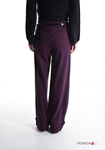 Pantalone wide leg Fantasia righe con cintura con zip con tasche con bottoni - ph 2