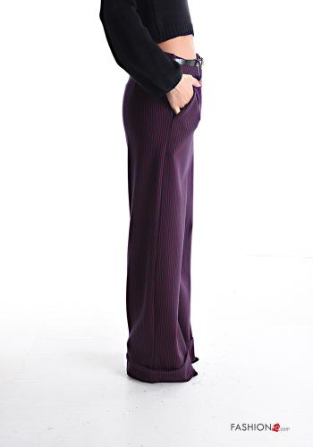 Pantalone wide leg Fantasia righe con cintura con zip con tasche con bottoni - ph 3