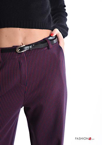 Pantalone wide leg Fantasia righe con cintura con zip con tasche con bottoni - ph 4