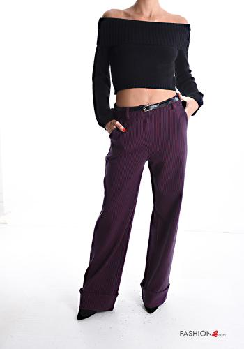 Pantalone wide leg Fantasia righe con cintura con zip con tasche con bottoni - ph 5