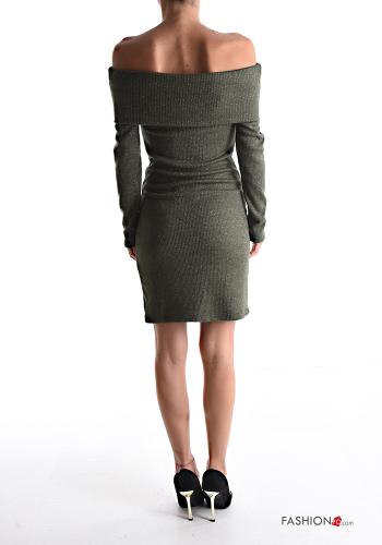 Gerippte kurz lange ärmel Kleid bardot-ausschnitt - ph 2
