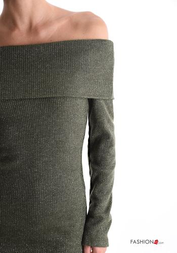 Gerippte kurz lange ärmel Kleid bardot-ausschnitt - ph 4