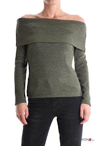 Maglione costine maniche lunghe scollo alla bardot