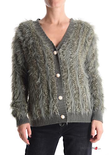 lurex long sleeve Cardigan with buttons with pearls with v-neck - ph 1