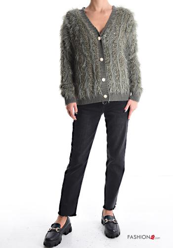 lurex long sleeve Cardigan with buttons with pearls with v-neck - ph 5