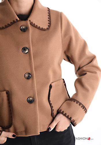 mit kragen Jacke aus Wollmischung mit Knöpfen ohne Futter mit Taschen - ph 4