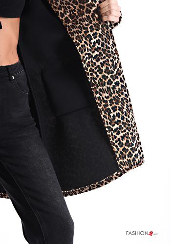 Animal print long sleeve Coat with buttons without lining with pockets - ph 5