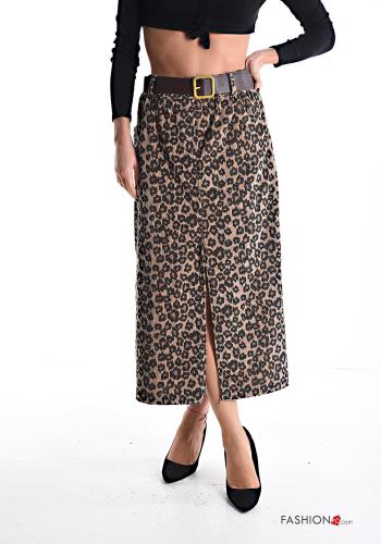Gonna in Cotone in velluto Fantasia animalier con cintura con spacco - ph 1
