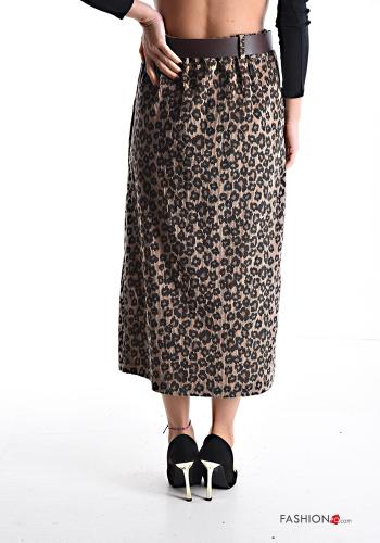 Gonna in Cotone in velluto Fantasia animalier con cintura con spacco - ph 2