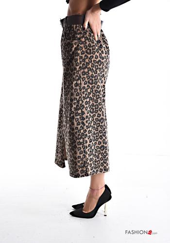 Gonna in Cotone in velluto Fantasia animalier con cintura con spacco - ph 3