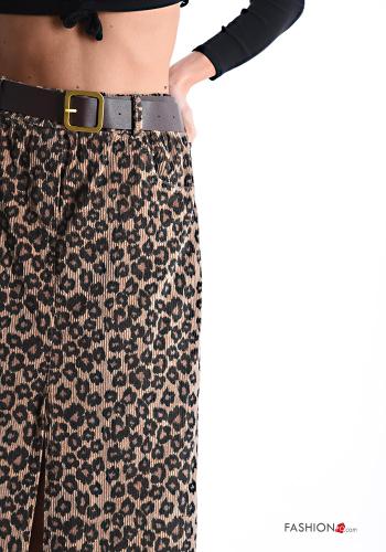Gonna in Cotone in velluto Fantasia animalier con cintura con spacco - ph 4