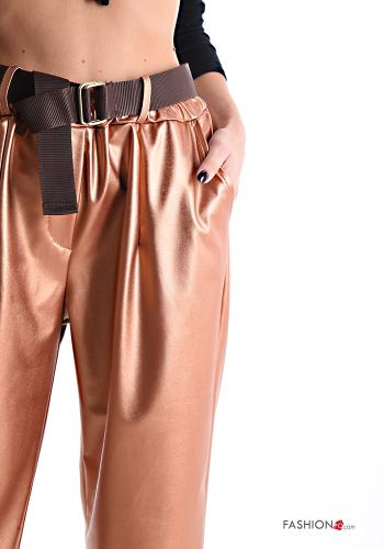 metallisiert Hose mit Gürtel mit gummizug mit Taschen - ph 4