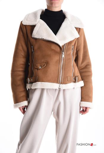 faux fur with collar Coat with pockets with zip - ph 1