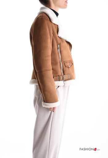 faux fur with collar Coat with pockets with zip - ph 3