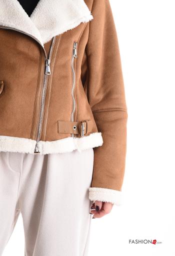faux fur with collar Coat with pockets with zip - ph 4