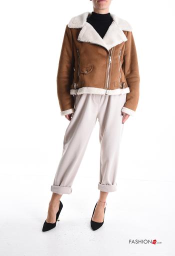 faux fur with collar Coat with pockets with zip - ph 5