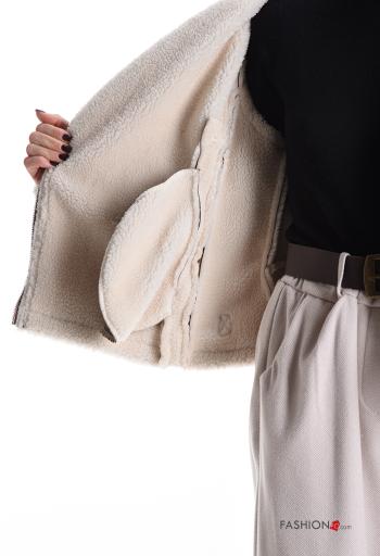 faux fur with collar Coat with pockets with zip - ph 6
