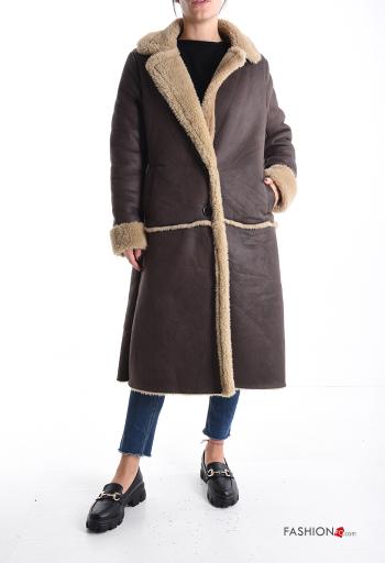 faux leather faux fur Coat with buttons with pockets - ph 1