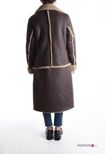 faux leather faux fur Coat with buttons with pockets - ph 2