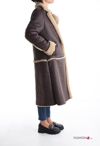 faux leather faux fur Coat with buttons with pockets - ph 3