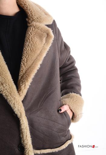 faux leather faux fur Coat with buttons with pockets - ph 4