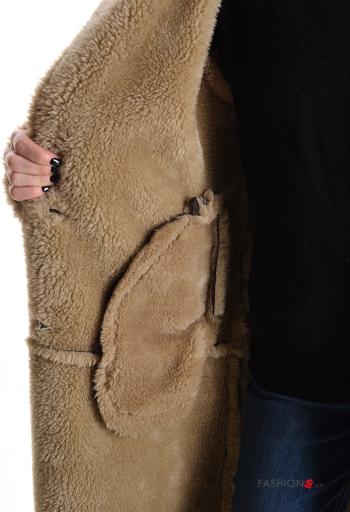 faux leather faux fur Coat with buttons with pockets - ph 5