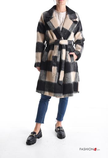 Cappotto Fantasia quadrettata vichy con cintura in stoffa con bottoni con fodera - ph 1
