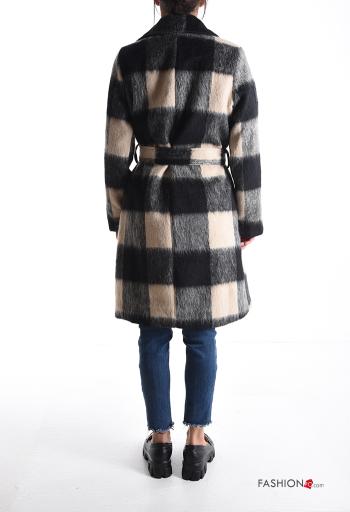 Cappotto Fantasia quadrettata vichy con cintura in stoffa con bottoni con fodera - ph 2