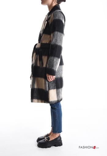 Cappotto Fantasia quadrettata vichy con cintura in stoffa con bottoni con fodera - ph 3