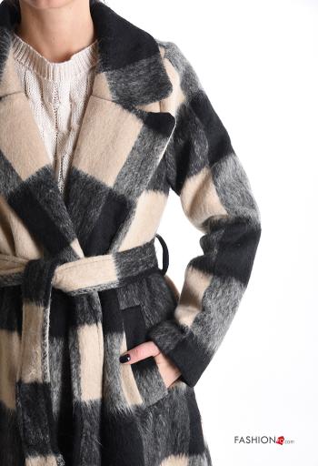 Cappotto Fantasia quadrettata vichy con cintura in stoffa con bottoni con fodera - ph 4