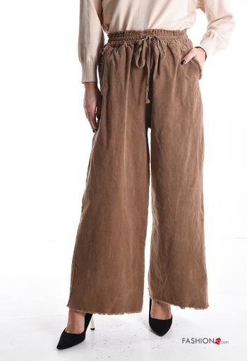 wide leg Hose aus Baumwolle mit Taschen mit gummizug - ph 1