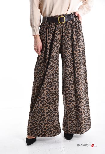 Tiermuster wide leg Hose aus Baumwolle mit Gürtel mit Taschen - ph 1