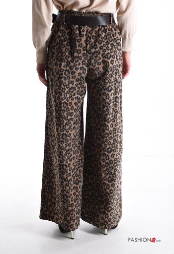 Tiermuster wide leg Hose aus Baumwolle mit Gürtel mit Taschen - ph 2
