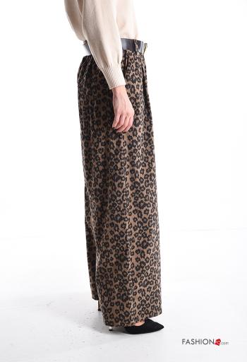 Tiermuster wide leg Hose aus Baumwolle mit Gürtel mit Taschen - ph 3